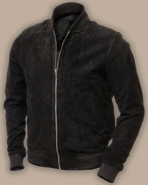 Men Black Suede Bomber Jacket - image 1