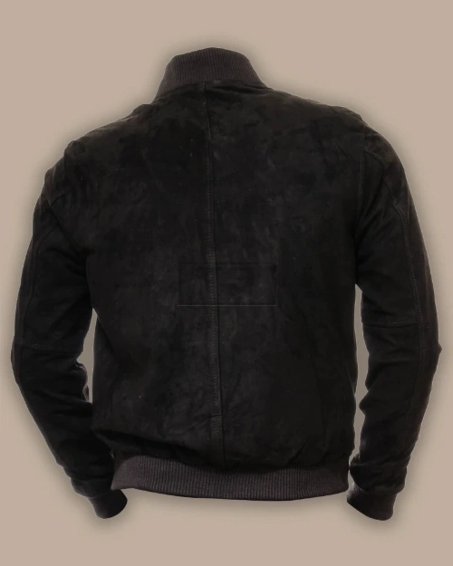 Men Black Suede Bomber Jacket - image 2