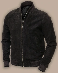 Men Black Suede Bomber Jacket - image 1