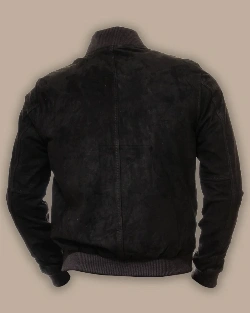 Men Black Suede Bomber Jacket - image 2