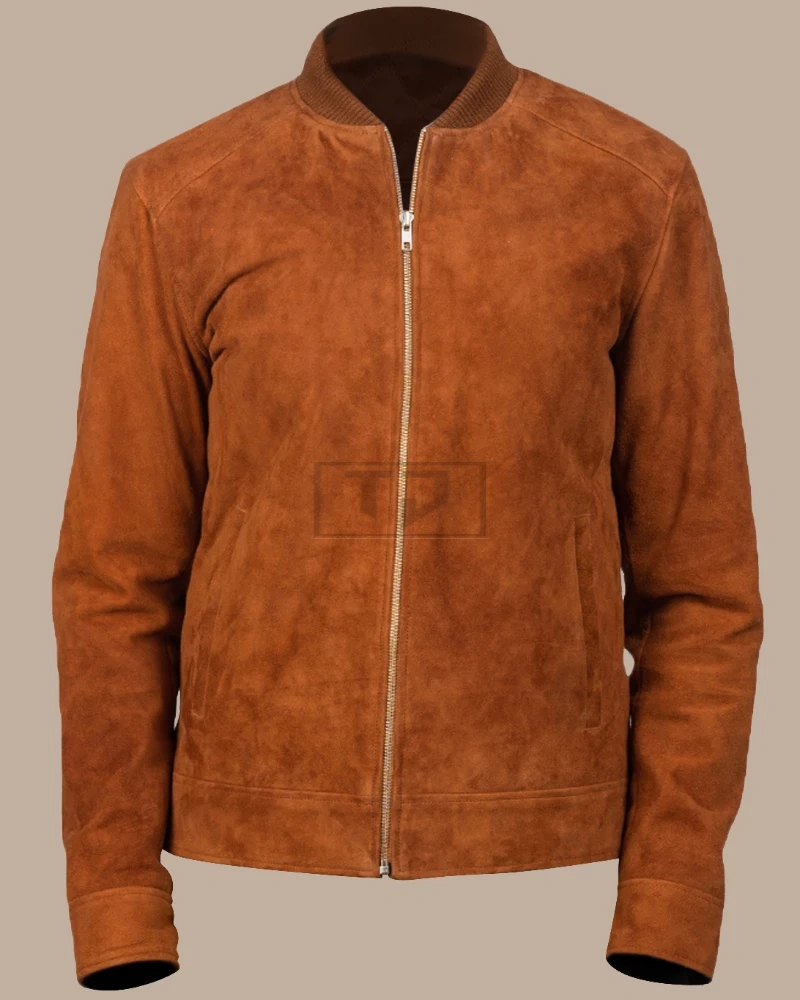 Men Brown Bomber Suede Jacket - image 1