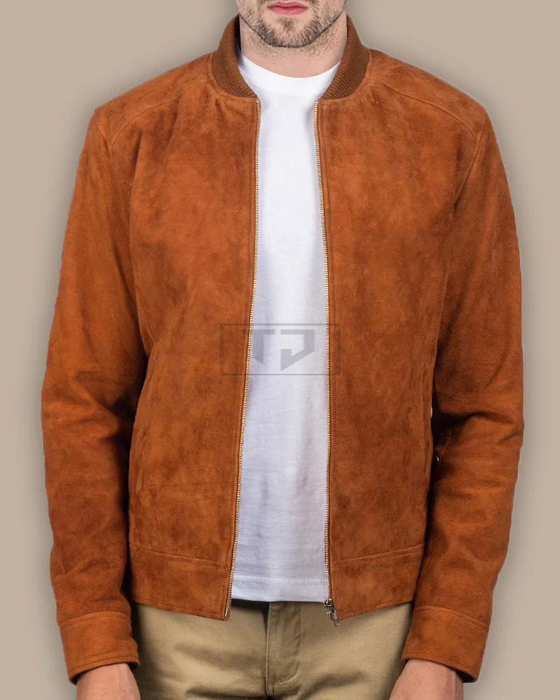 Men Brown Bomber Suede Jacket - image 3