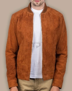 Men Brown Bomber Suede Jacket - image 3