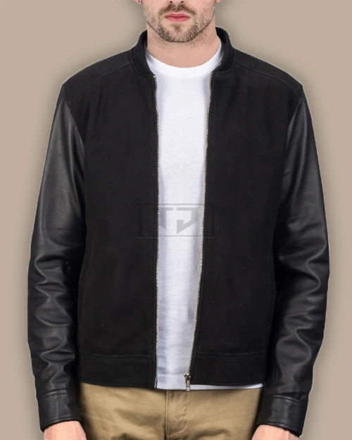 Men Jet Black Bomber Jacket - image 3