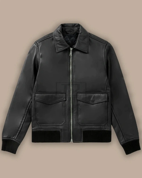 Men Biker Bomber Leather Jacket - image 1