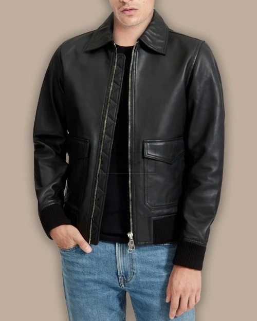Men Biker Bomber Leather Jacket - image 3