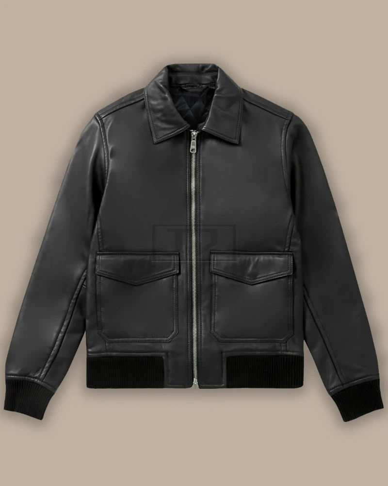 Men Biker Bomber Leather Jacket - image 1