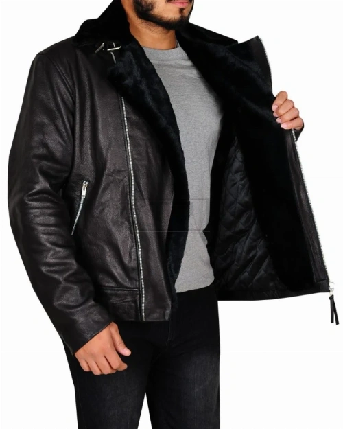 Men Motorcycle Bomber Fur Jacket - image 3