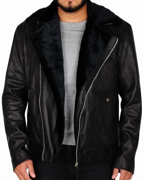 Men Motorcycle Bomber Fur Jacket - image 4