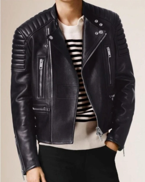 Men Padded Biker Leather Jacket - image 1