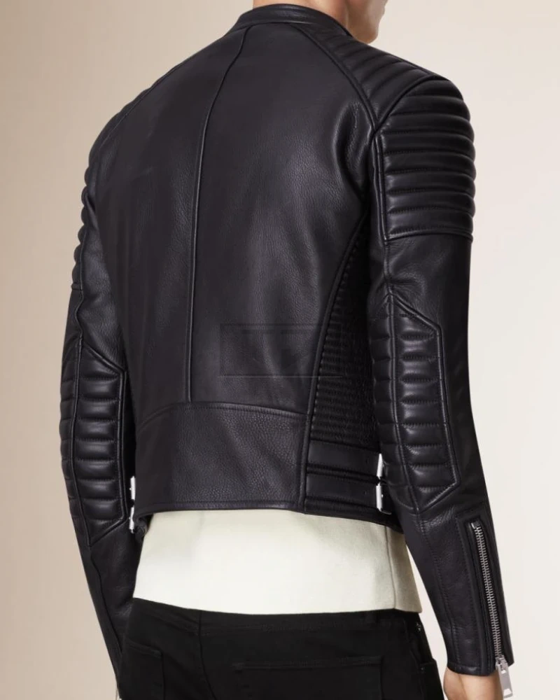 Men Padded Biker Leather Jacket - image 2