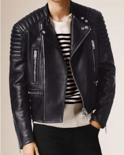 Men Padded Biker Leather Jacket - image 1