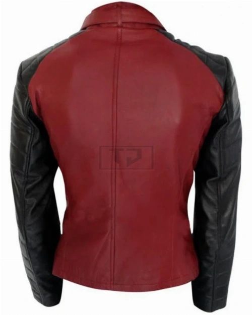 Women Red & Black Leather Jacket - image 2