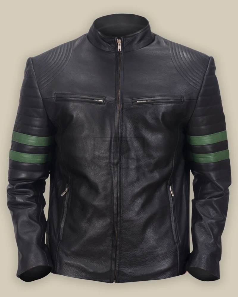 Men Black Trooper Leather Jacket - image 1