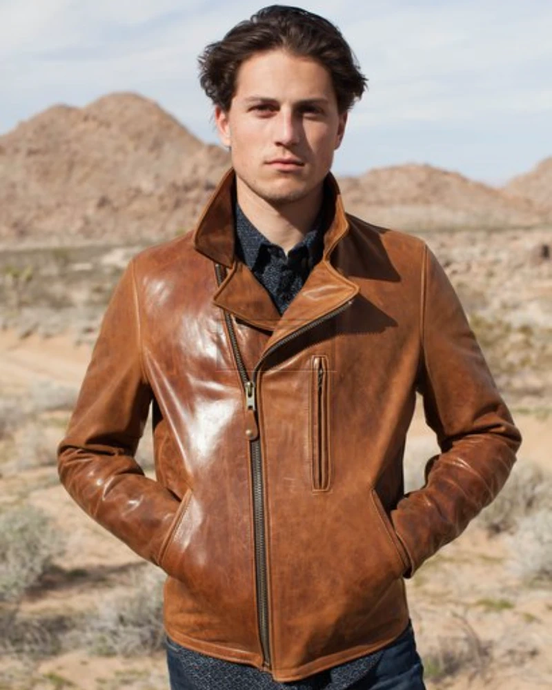 Men Brown Brando Leather Jacket - image 3