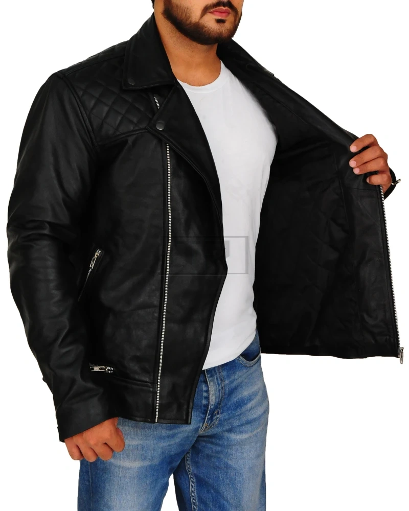 Men's Black Brando Leather Jacket - image 3
