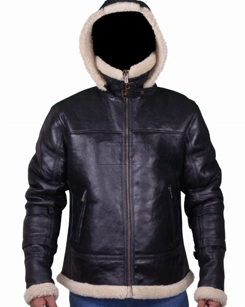 Men Black B3 Bomber Aviator Shearling Leather Jacket - image 6
