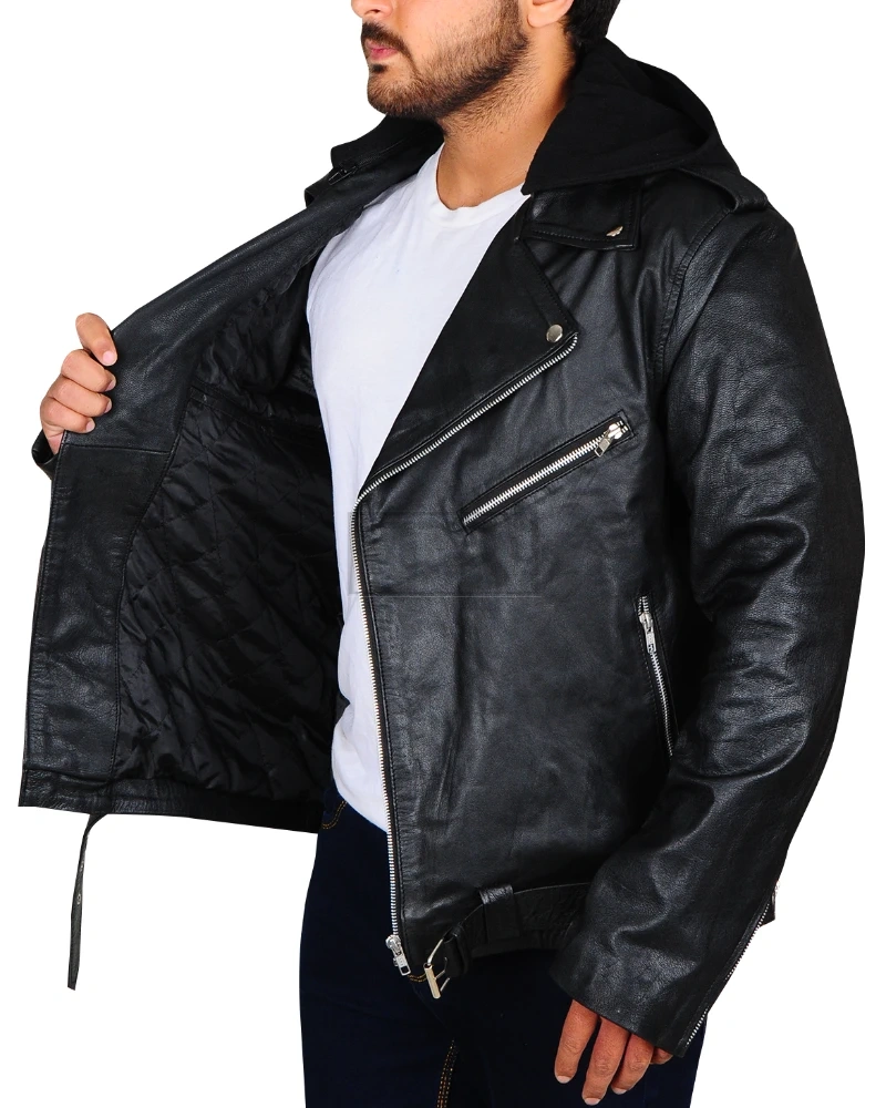 Black Brando Men Leather Jacket - image 4