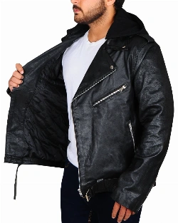 Black Brando Men Leather Jacket - image 4
