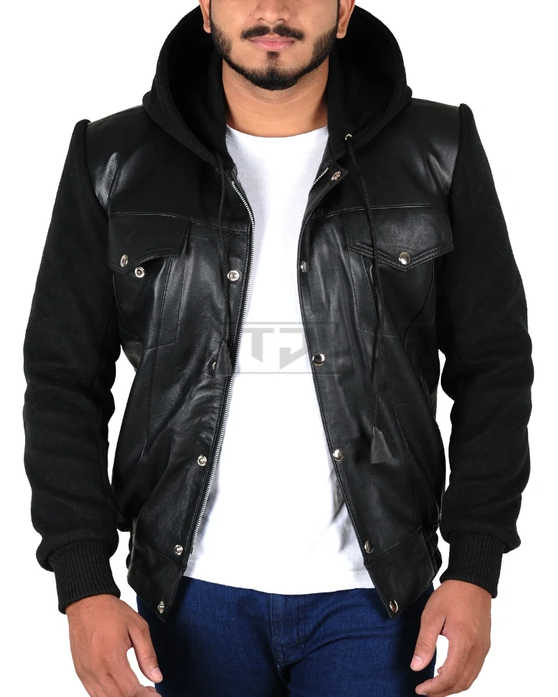 Fleece Hoodie Leather Jacket - image 1