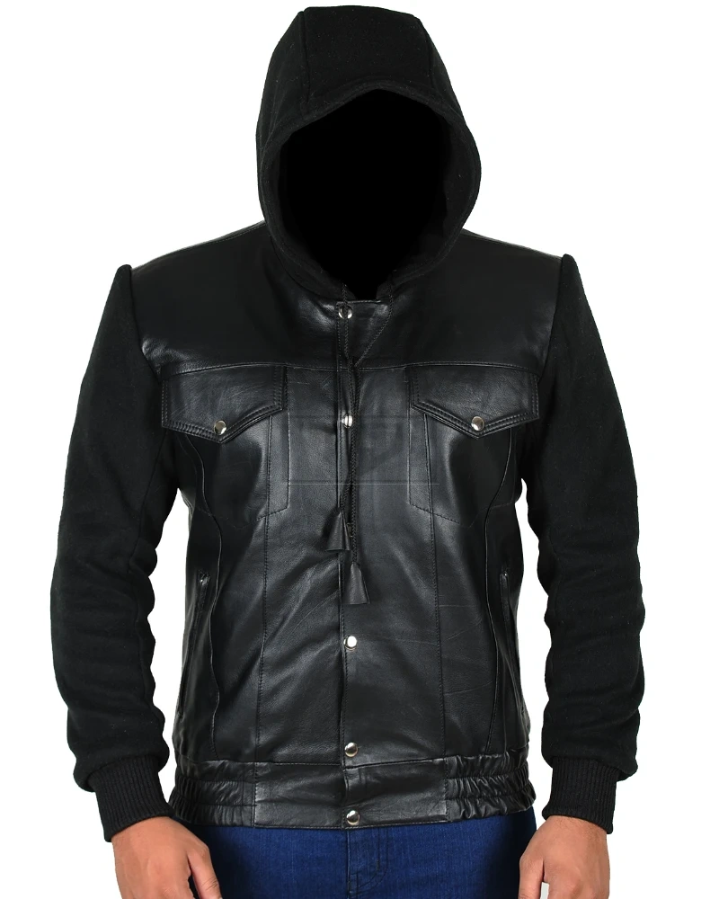 Fleece Hoodie Leather Jacket - image 2
