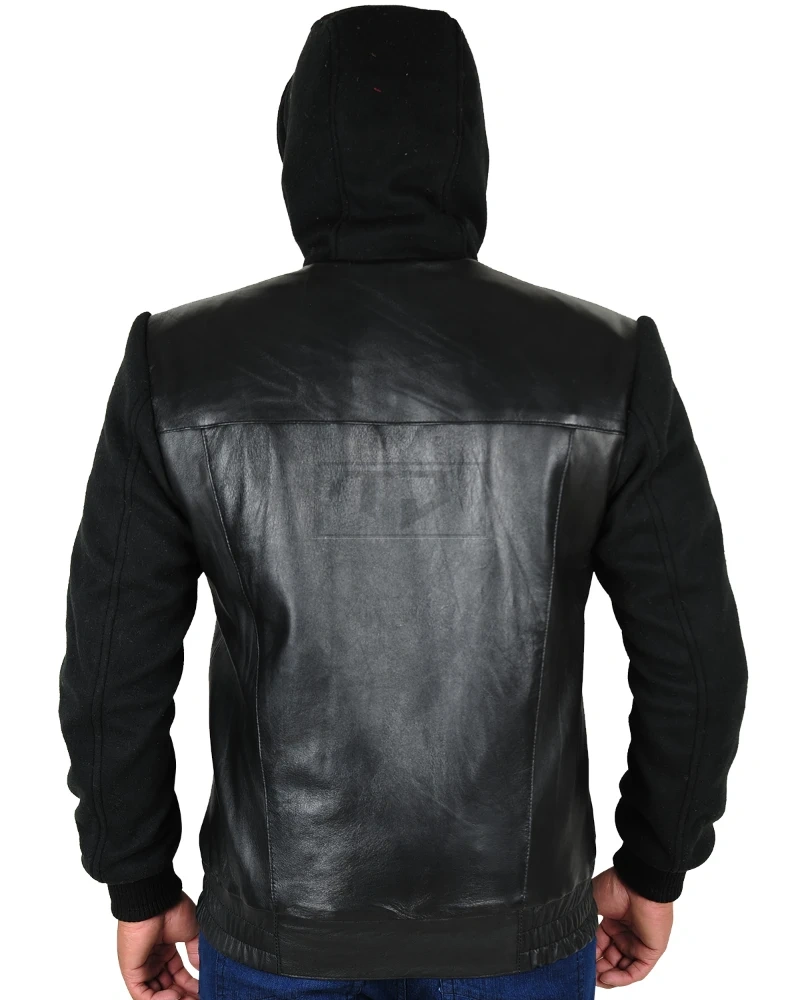Fleece Hoodie Leather Jacket - image 3