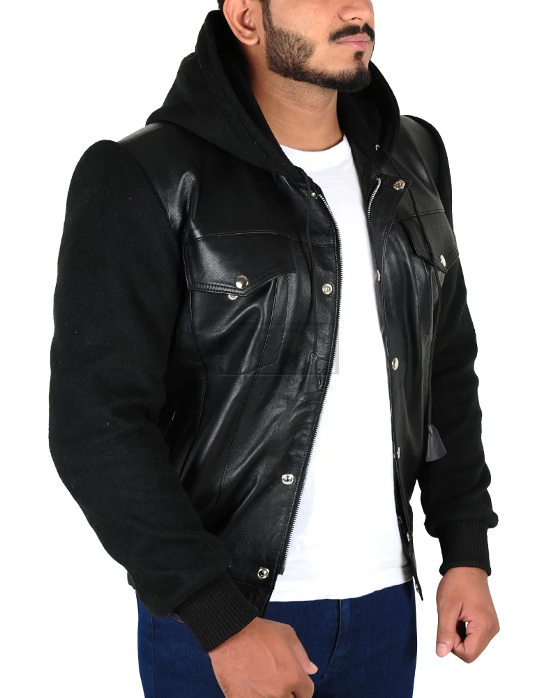 Fleece Hoodie Leather Jacket - image 4