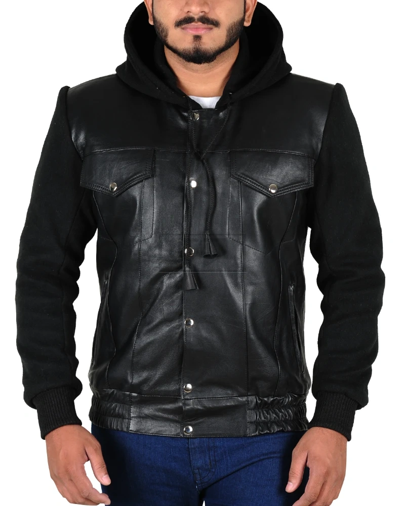 Fleece Hoodie Leather Jacket - image 6