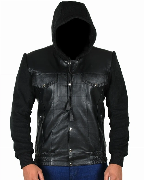Fleece Hoodie Leather Jacket - image 2