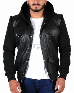 Fleece Hoodie Leather Jacket - image 1