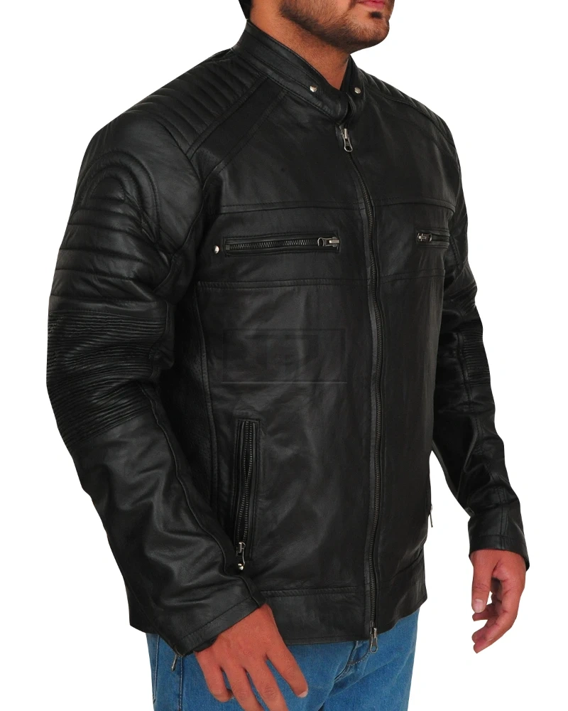 Cafe Racer Black Leather Jacket - image 3