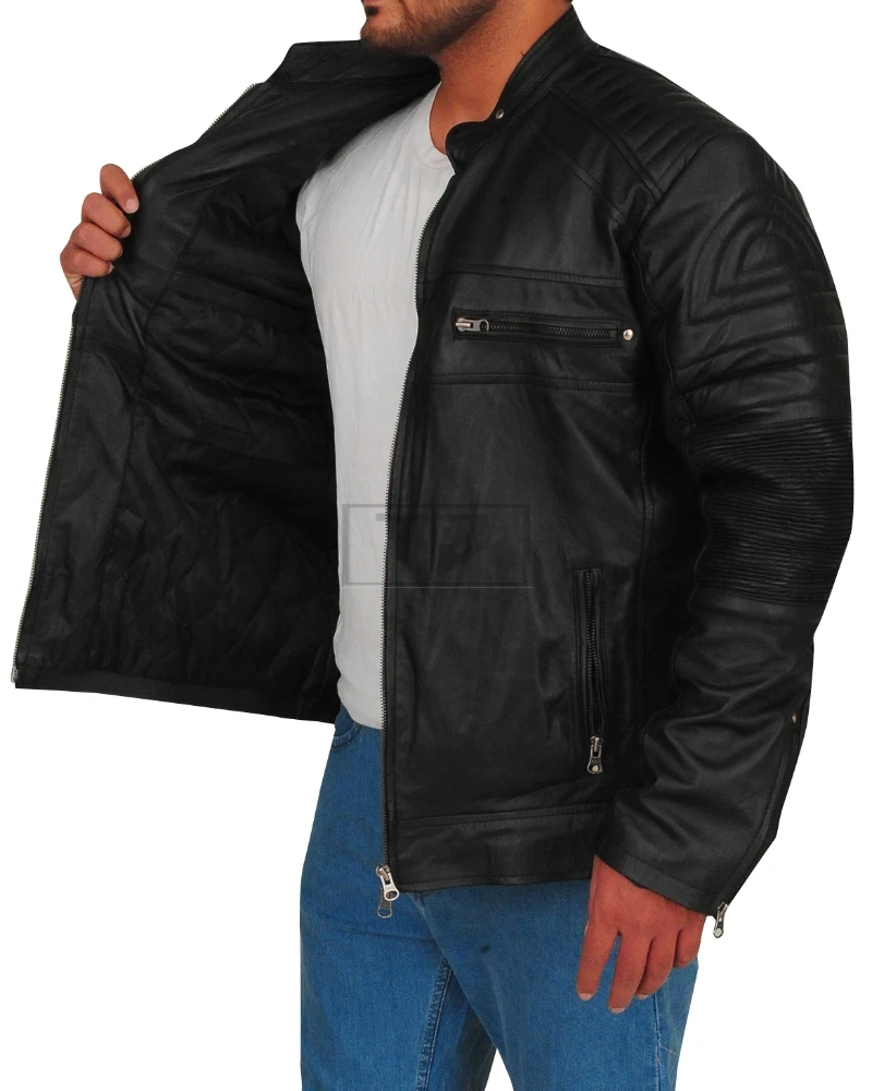 Cafe Racer Black Leather Jacket - image 4