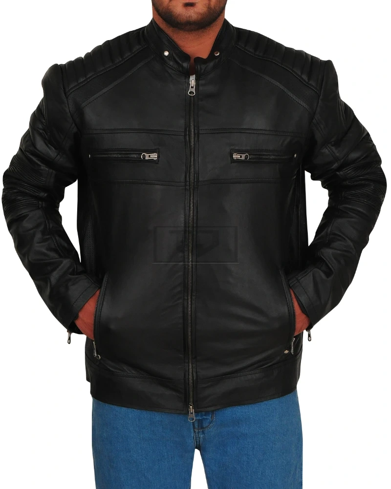 Cafe Racer Black Leather Jacket - image 5