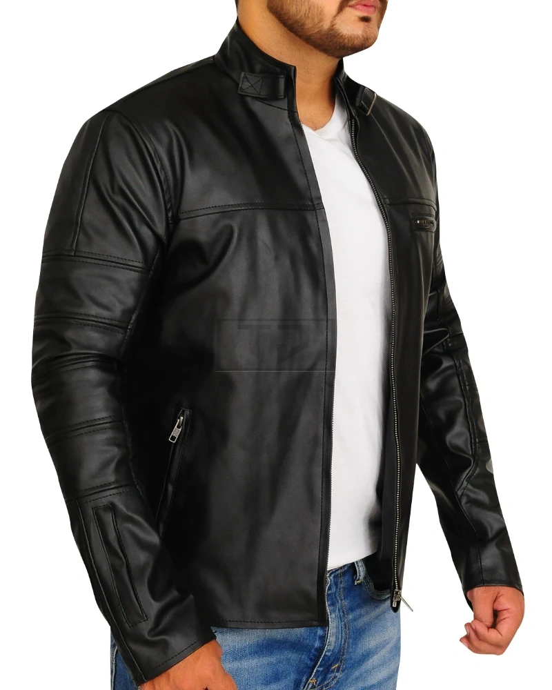 Slim Fit Biker Leather Jacket - image 3