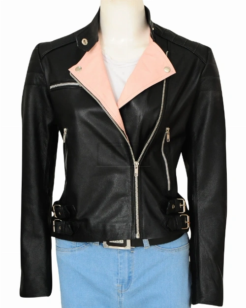 Black & Pink Brando Leather Jacket - Image 5