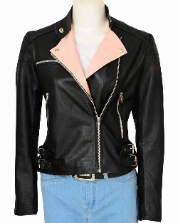 Black & Pink Brando Leather Jacket - image 5