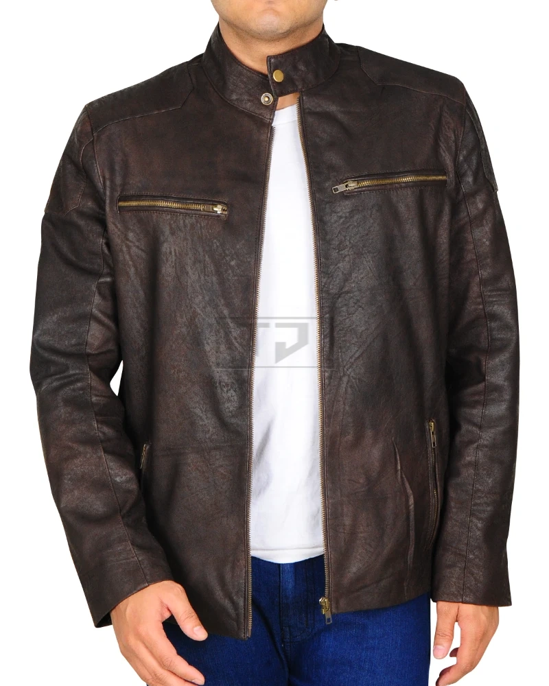 Dark Brown Distressed Leather Jacket - image 1