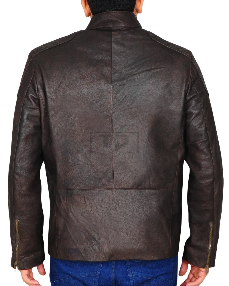 Dark Brown Distressed Leather Jacket - image 2