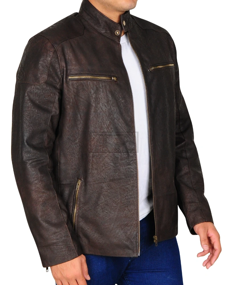 Dark Brown Distressed Leather Jacket - image 3
