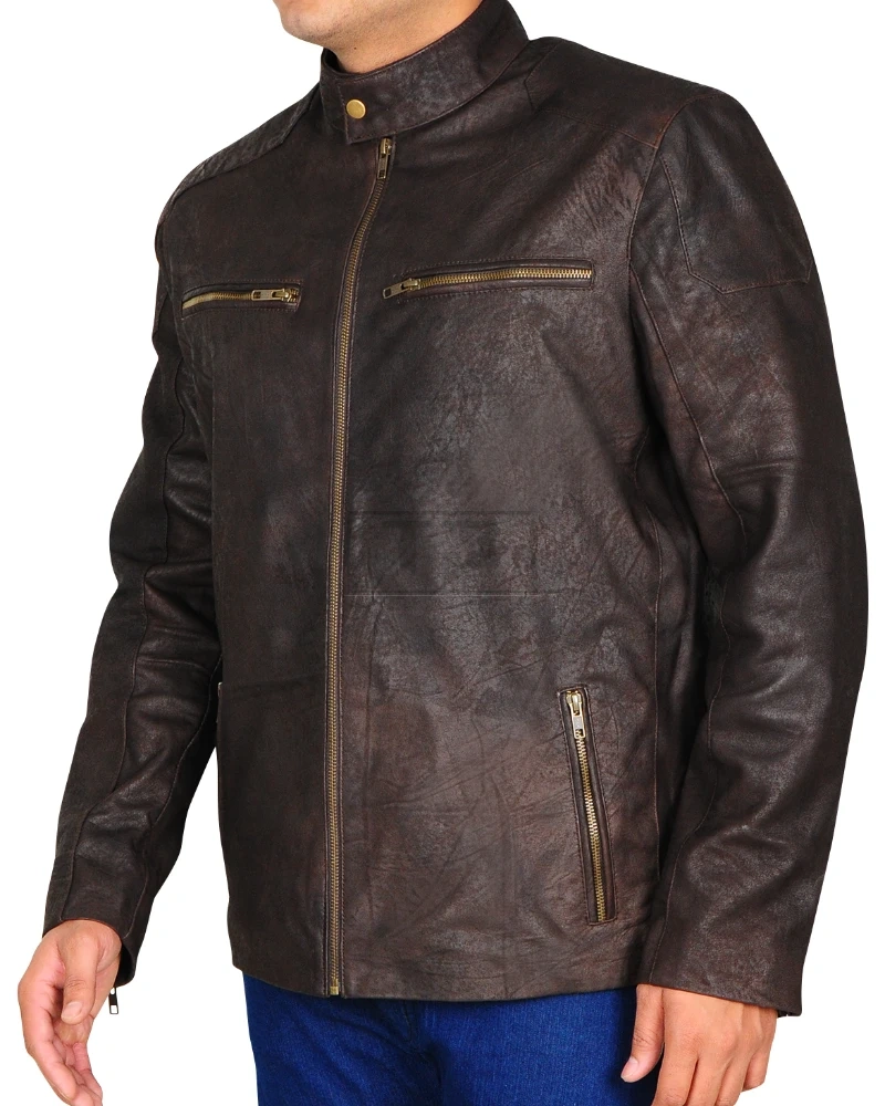 Dark Brown Distressed Leather Jacket - image 4