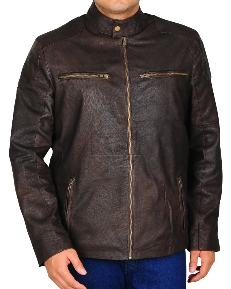 Dark Brown Distressed Leather Jacket - image 5