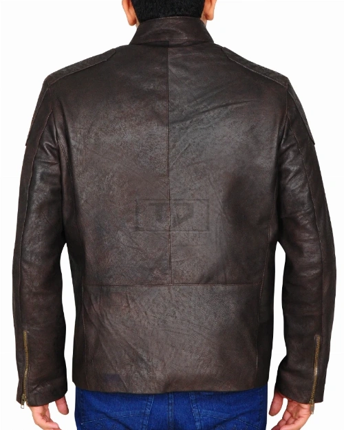 Dark Brown Distressed Leather Jacket - image 2