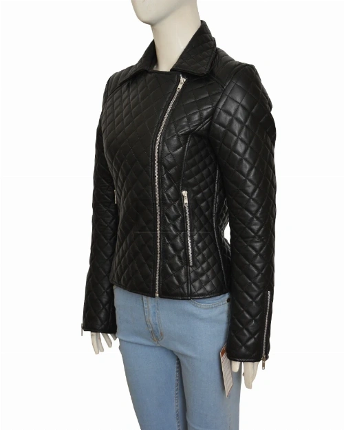 Jet Black Puffer Leather Jacket - image 4