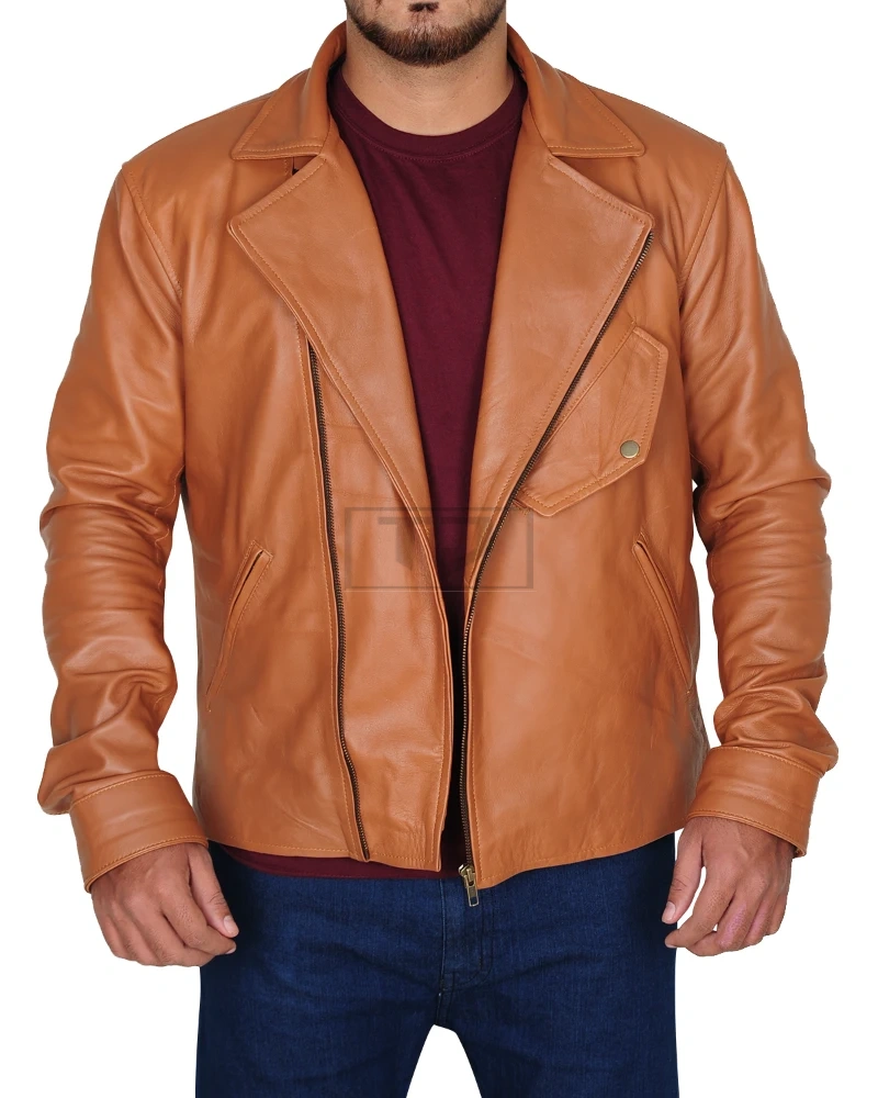 Classy Tawny Brown Leather Jacket - image 1
