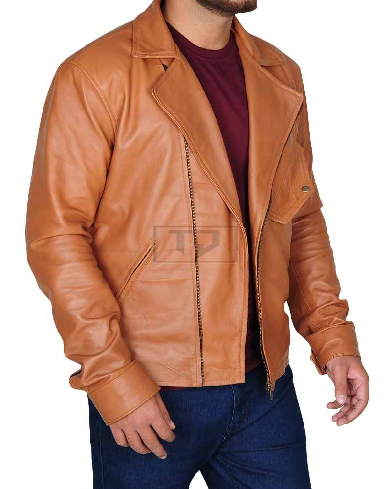 Classy Tawny Brown Leather Jacket - image 3