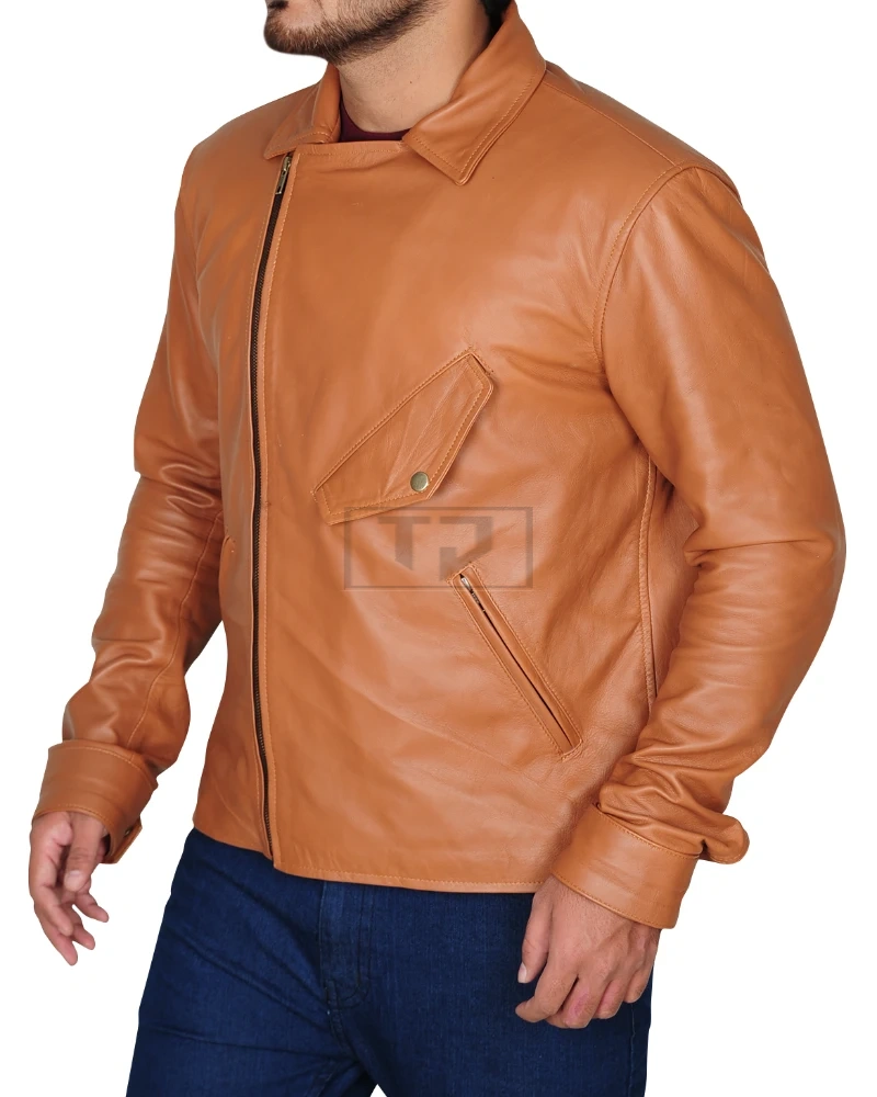 Classy Tawny Brown Leather Jacket - image 4
