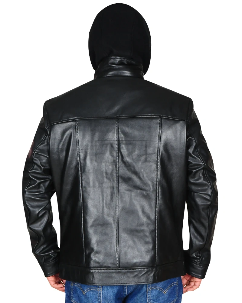 Black Leather Jacket With Hoodie - image 2