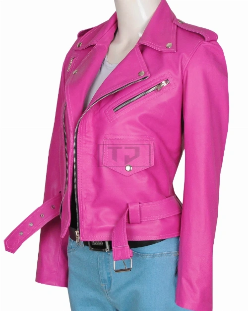 Fuschia Pink Girl Leather Jacket - image 4