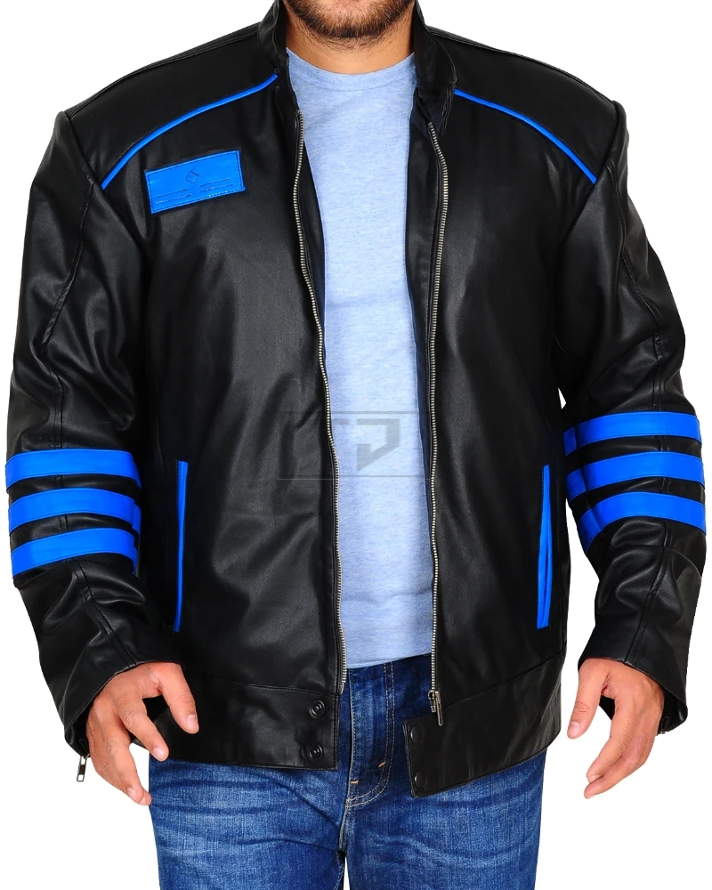 Black & Blue Biker Leather Jacket - image 1