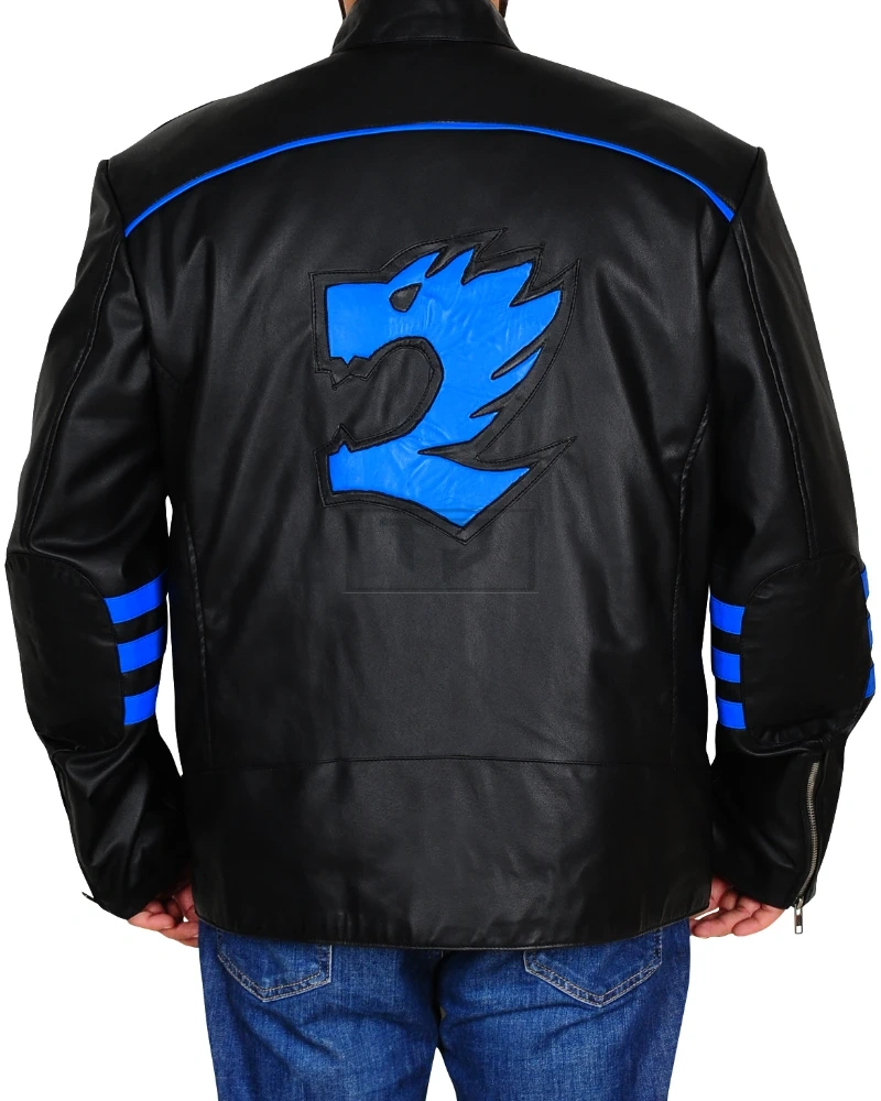 Black & Blue Biker Leather Jacket - image 2